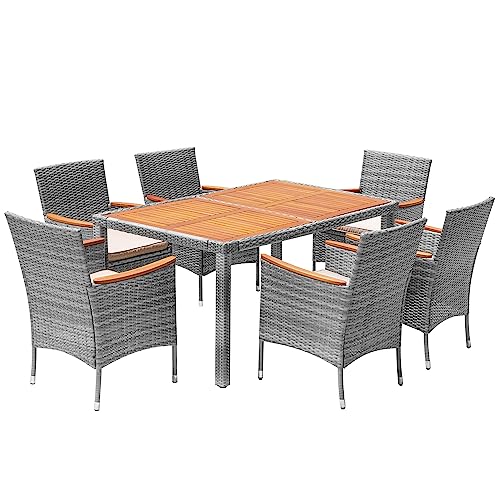 9 Piece Wicker Outdoor Dining Table and Chairs Set with Acacia Wood Table Top H24045