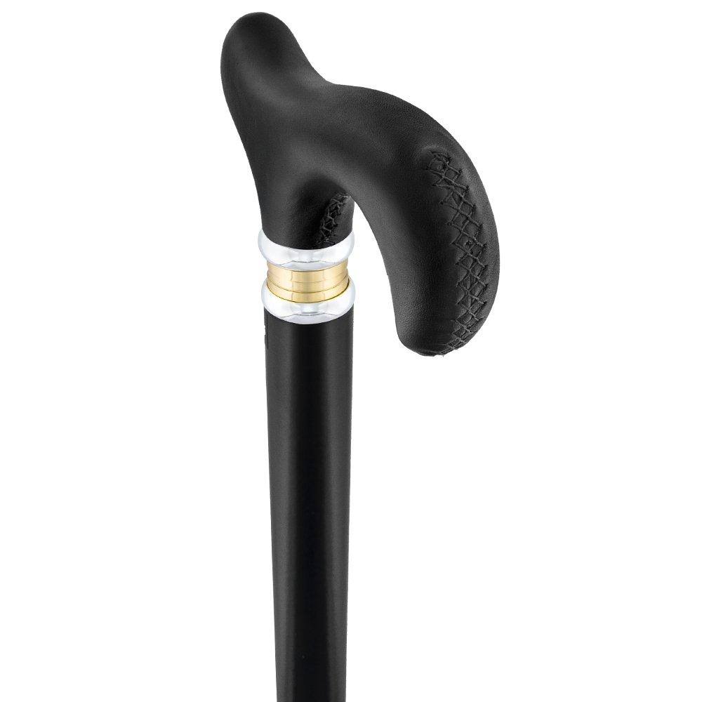 Black Leather Derby Walking Cane with Beechwood Shaft K367425