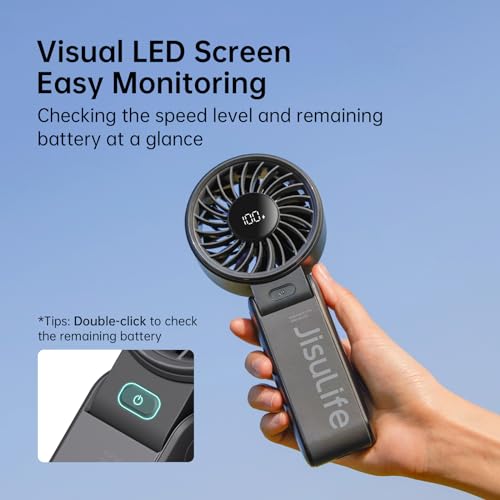 Handheld Fan High-Power Motor LED Display 5000mAh Rechargeable Foldable Black W3365