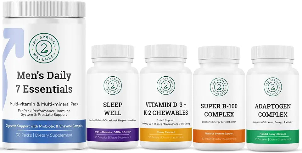 Vitamin D3+K2, B-100 Complex, Sleep Well, Adaptogen Complex & Men's Daily Essentials S37721