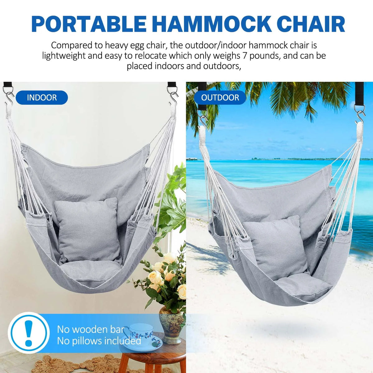 Hammock Chair with Pocket, Max 300 lbs, Dark Gray J740