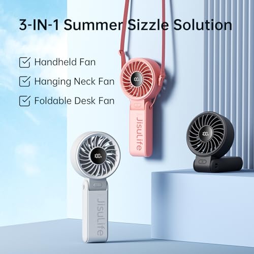 Handheld Fan High-Power Motor LED Display 5000mAh Rechargeable Foldable Black W3365