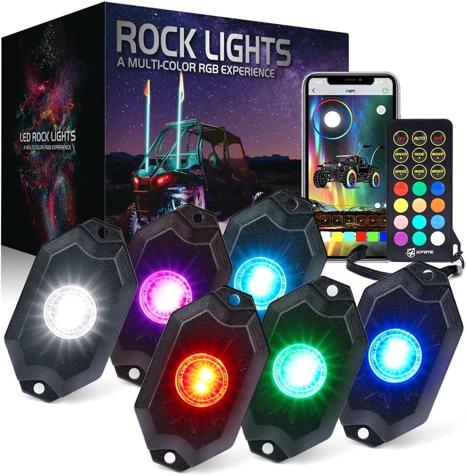 RGBW LED Rock Lights Kit with Bluetooth Controller, 6 Pods T144