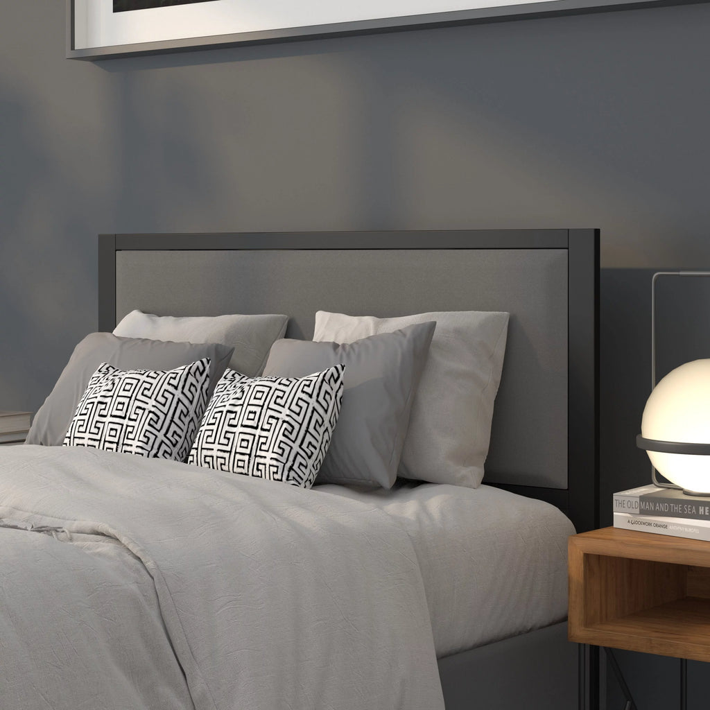 Full Size Dk Gray Fabric Upholstery Metal Headboard R94660