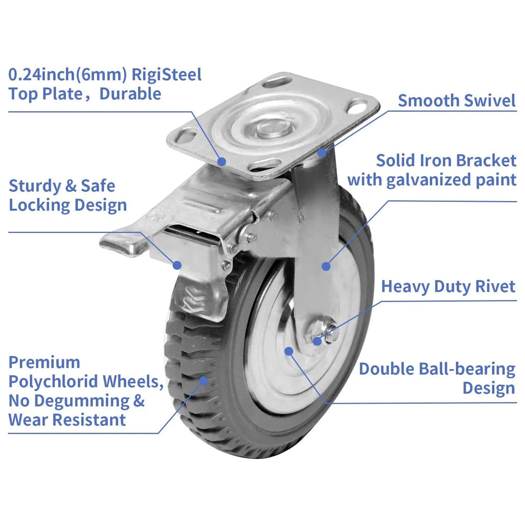 8'' Heavy Duty Anti-Skid Rubber Swivel Casters 4 Pack T5925