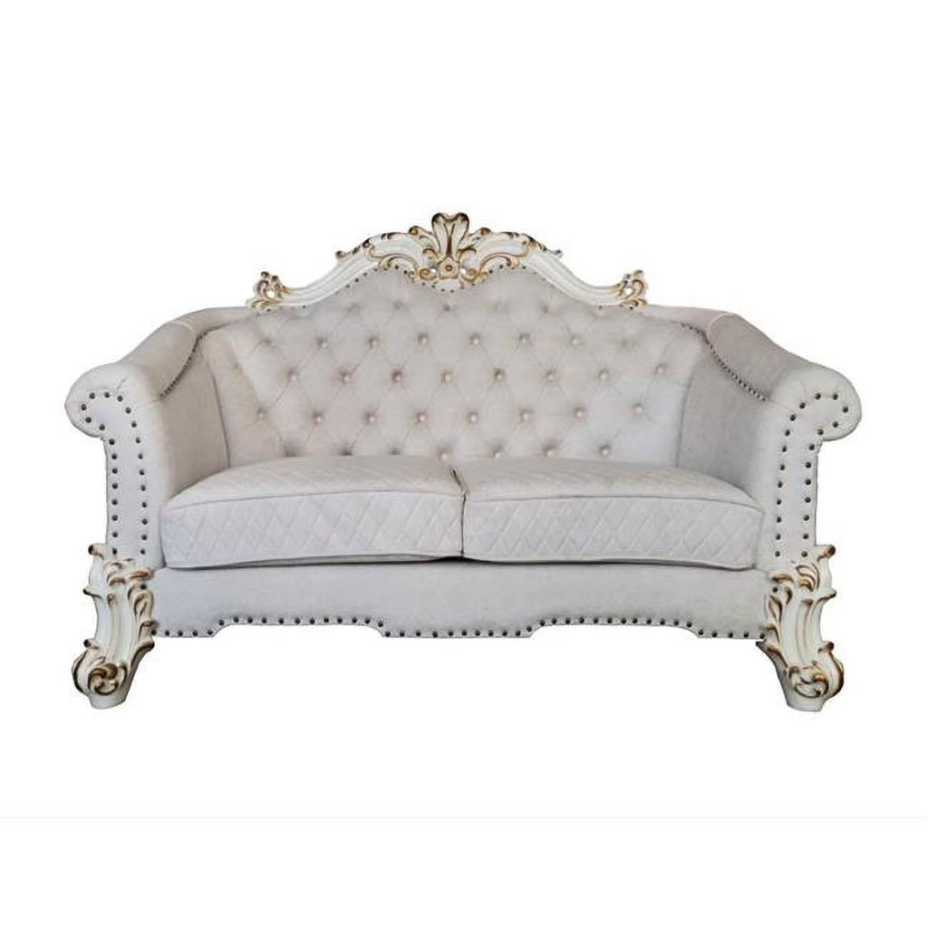 Ivory & Pearl Velvet Love Seat Sofa with Toss Pillows L902