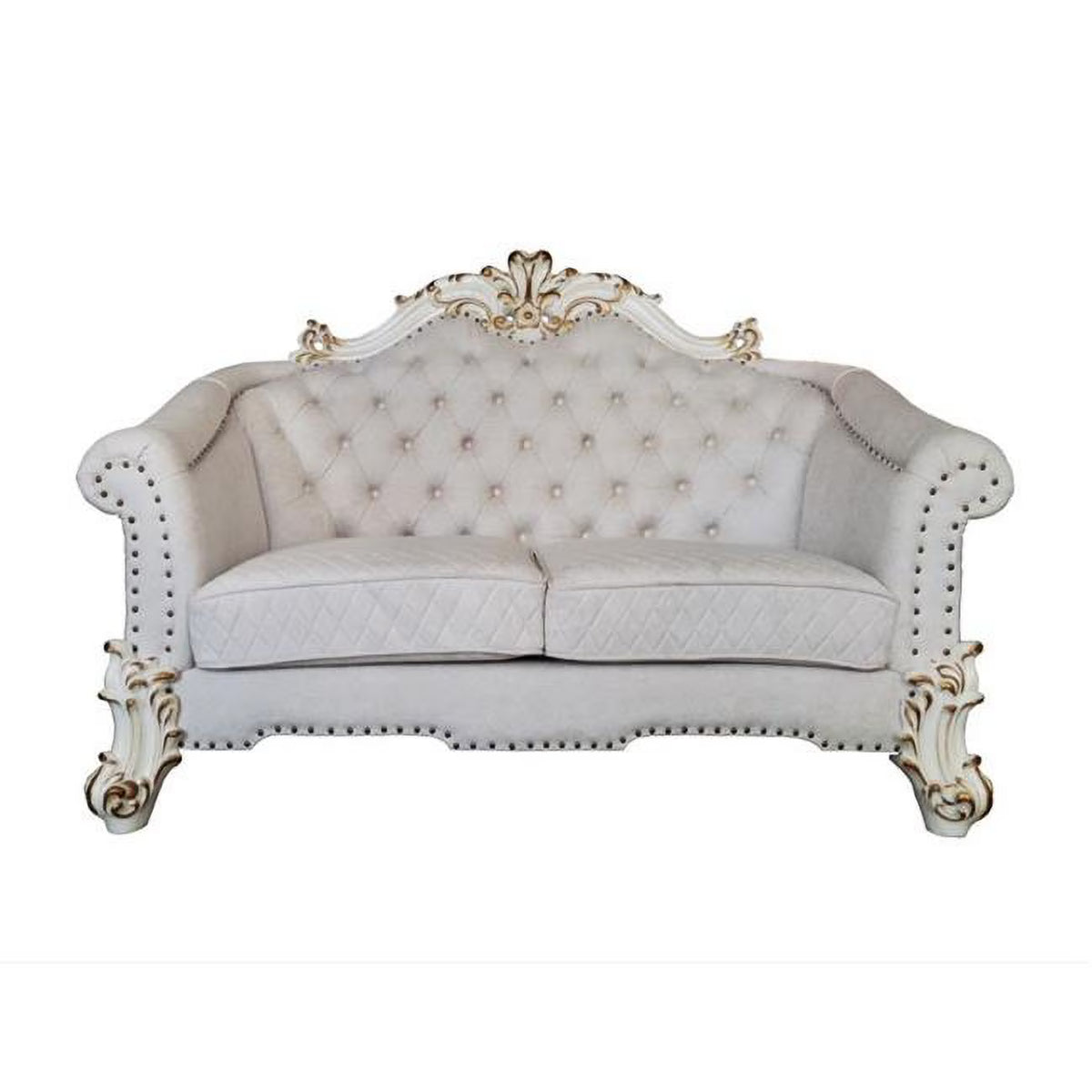 Ivory & Pearl Velvet Love Seat Sofa with Toss Pillows L902