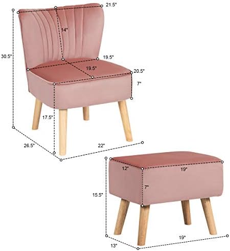Pink Velvet Accent Chair with Ottoman Y624