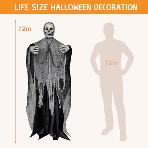 Life Size Animatronics Grim Reaper Halloween Decoration with Chain F896
