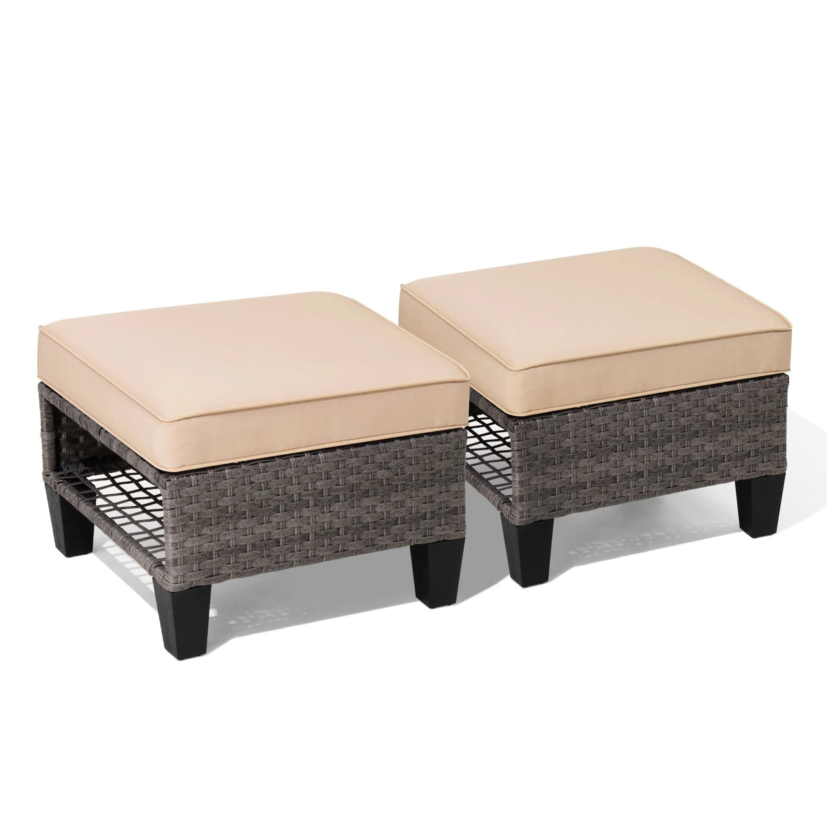Square Rattan Storage Ottomans Set of 2 with Cushion J9349