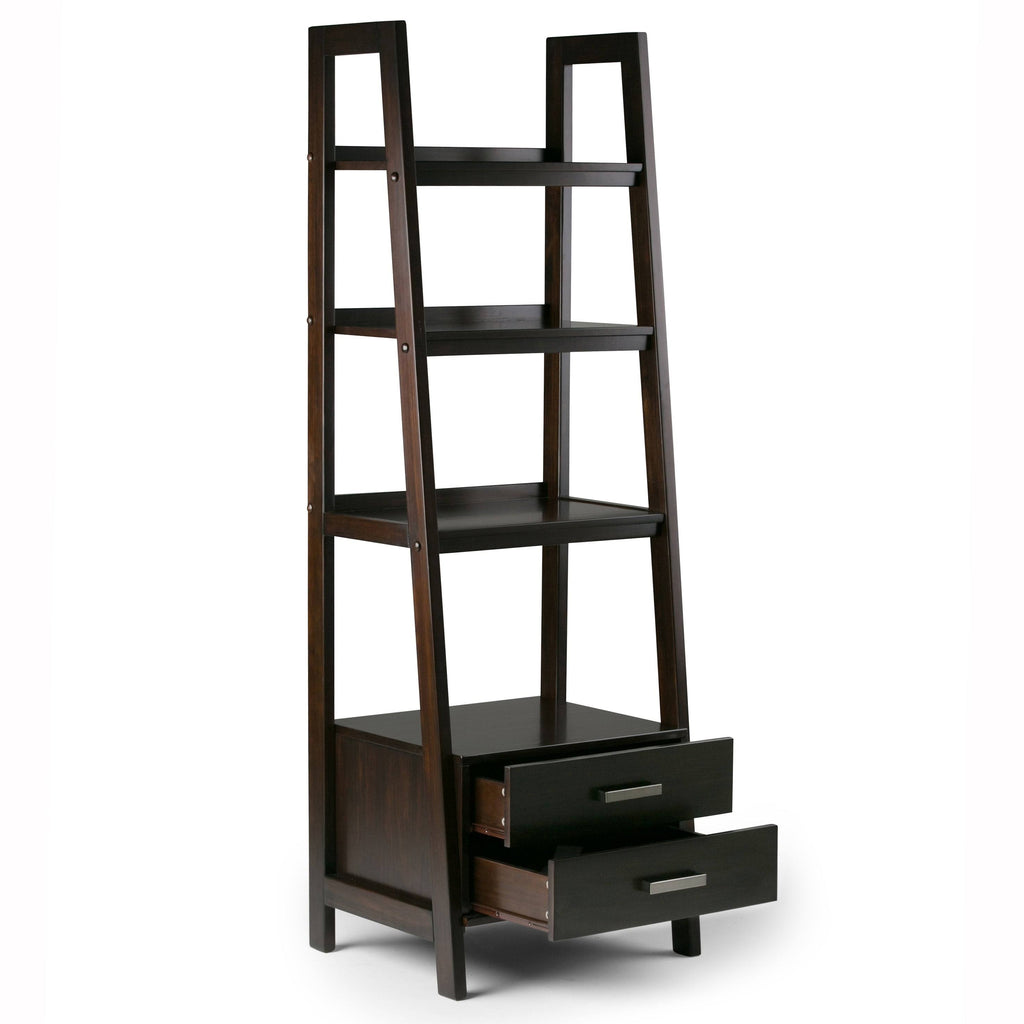 Solid Wood Ladder Shelf with Storage Distressed Gray Y940584