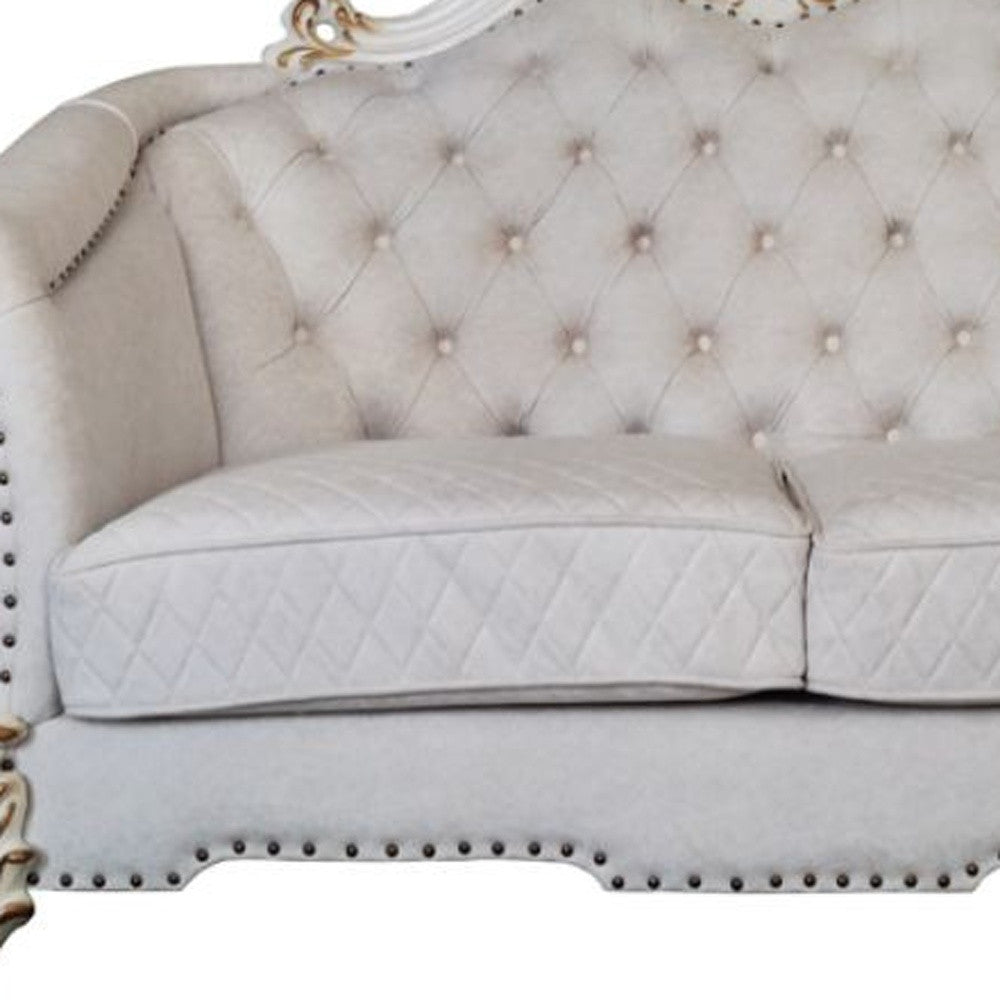 Ivory & Pearl Velvet Love Seat Sofa with Toss Pillows L902