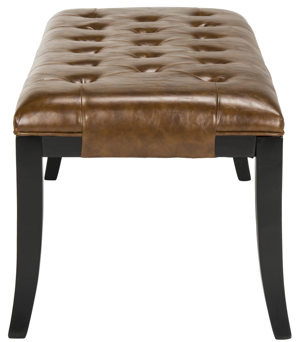 Rustic Curved Leather Tufted Bench R4503