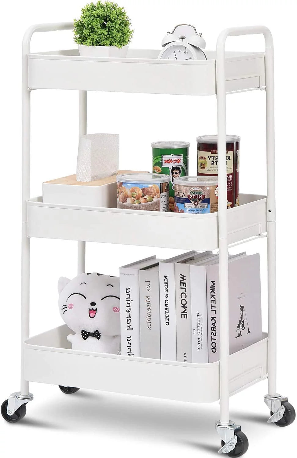 3-Tier Rolling Metal Utility Cart with Wheels, White X166554