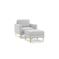 Modular Armchair with Ottoman, Light Gray, Block Arms, 1 Seater, Brass Metal Legs Y112