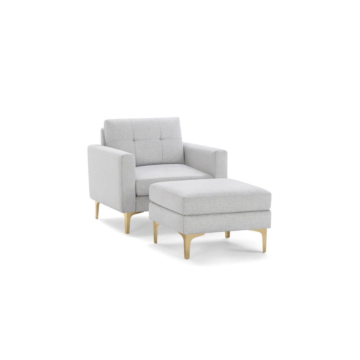 Modular Armchair with Ottoman, Light Gray, Block Arms, 1 Seater, Brass Metal Legs Y112