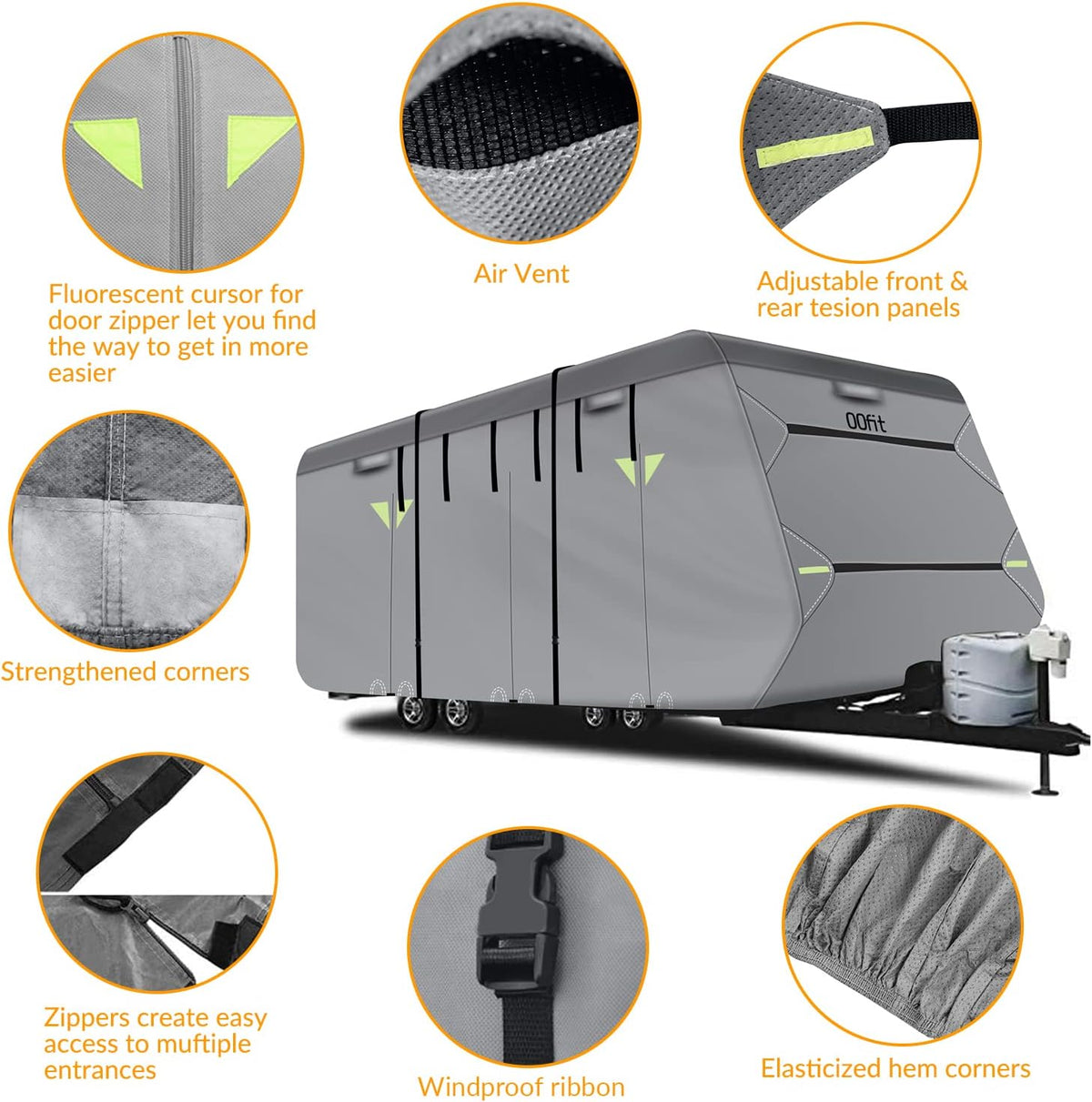5 Layers Waterproof Travel Trailer RV Cover with 2 Windproof Straps R748823
