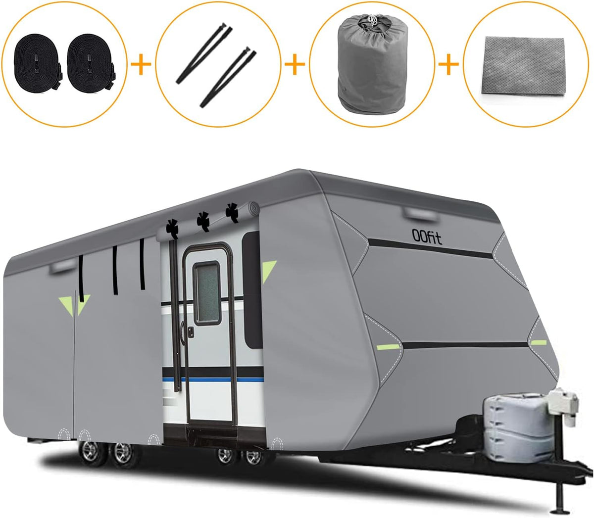 5 Layers Waterproof Travel Trailer RV Cover with 2 Windproof Straps R748823