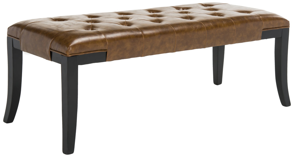 Rustic Curved Leather Tufted Bench R4503