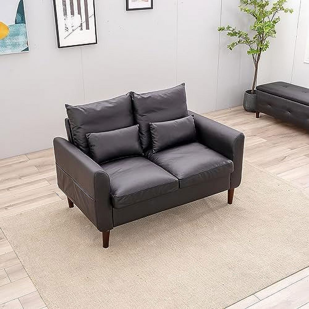 Black Faux Leather 2-Seater Sofa with Wood Leg X53354