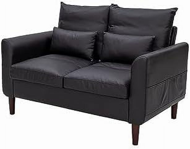 Black Faux Leather 2-Seater Sofa with Wood Leg X53354