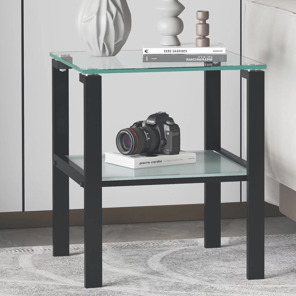 Black Glass Top Metal Frame End Table N3601