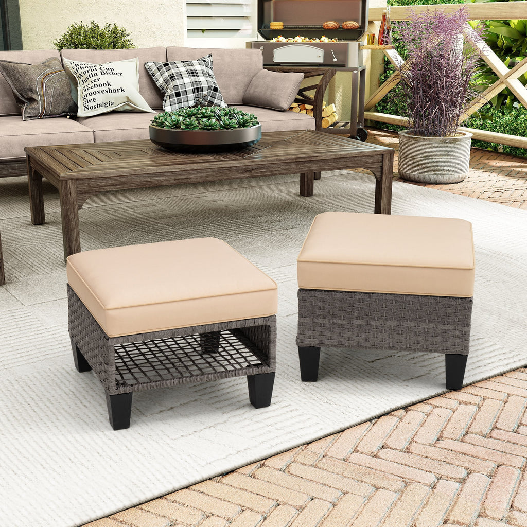Square Rattan Storage Ottomans Set of 2 with Cushion J9349