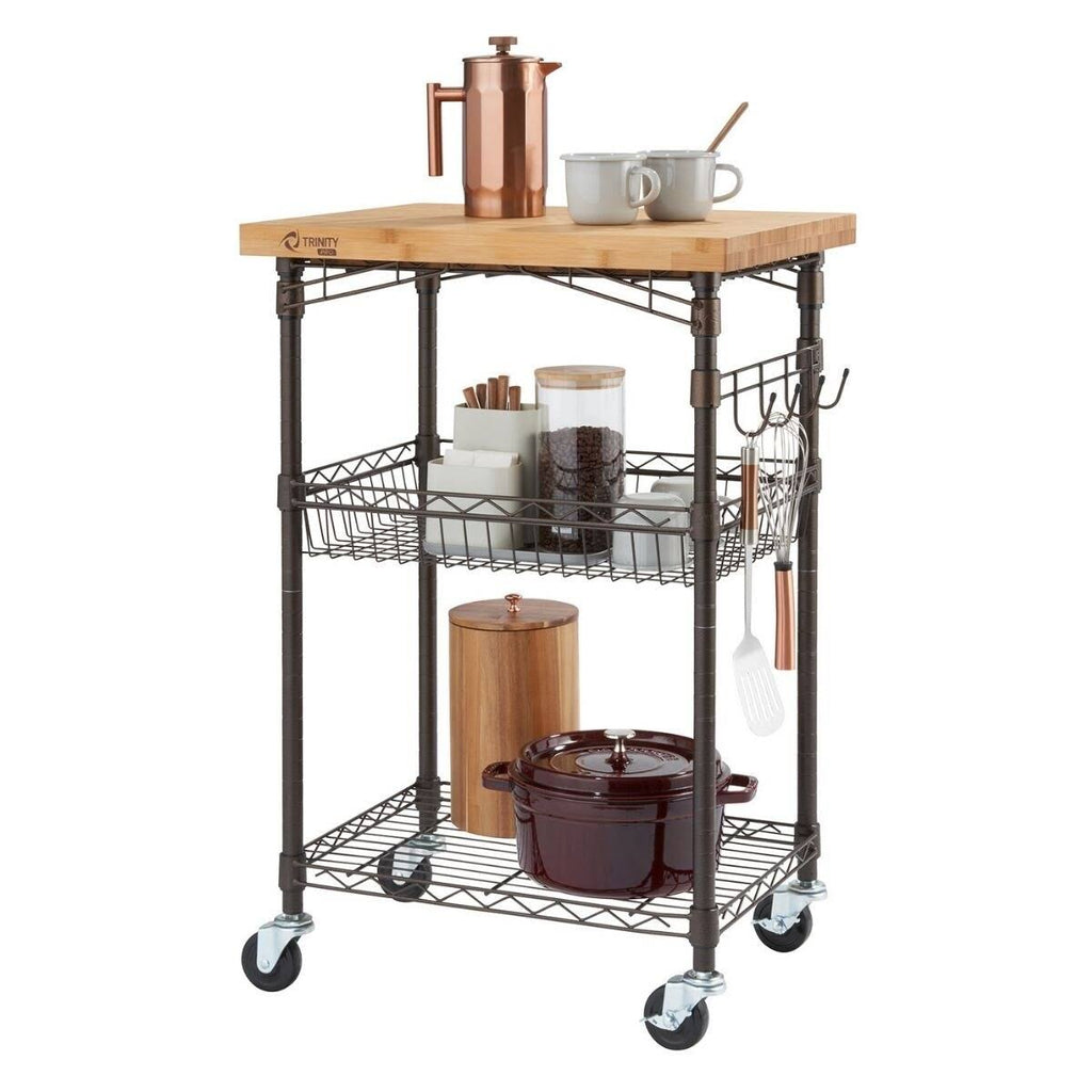 Bamboo Kitchen Cart in Bronze Anthracite - Brown - Wood E4995