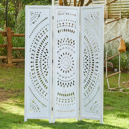 66.9 Inch 6 Panels Wood Carved Folding Room Divider Y7345