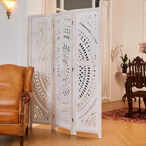 66.9 Inch 6 Panels Wood Carved Folding Room Divider Y7345