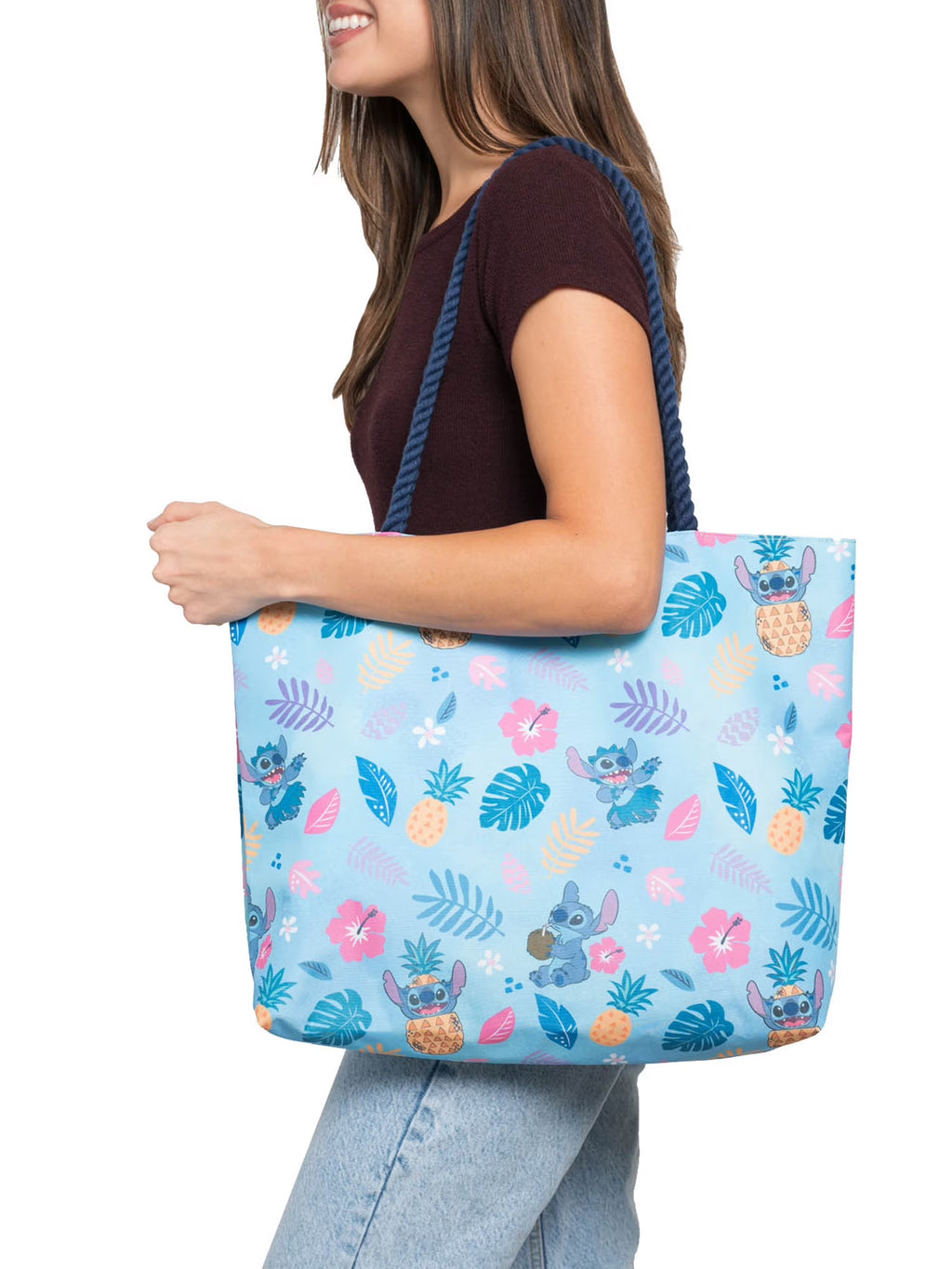 Disney Stitch Tote Bag All-Over Print Carry-on Travel Beach Hawaiian Pineapples I955