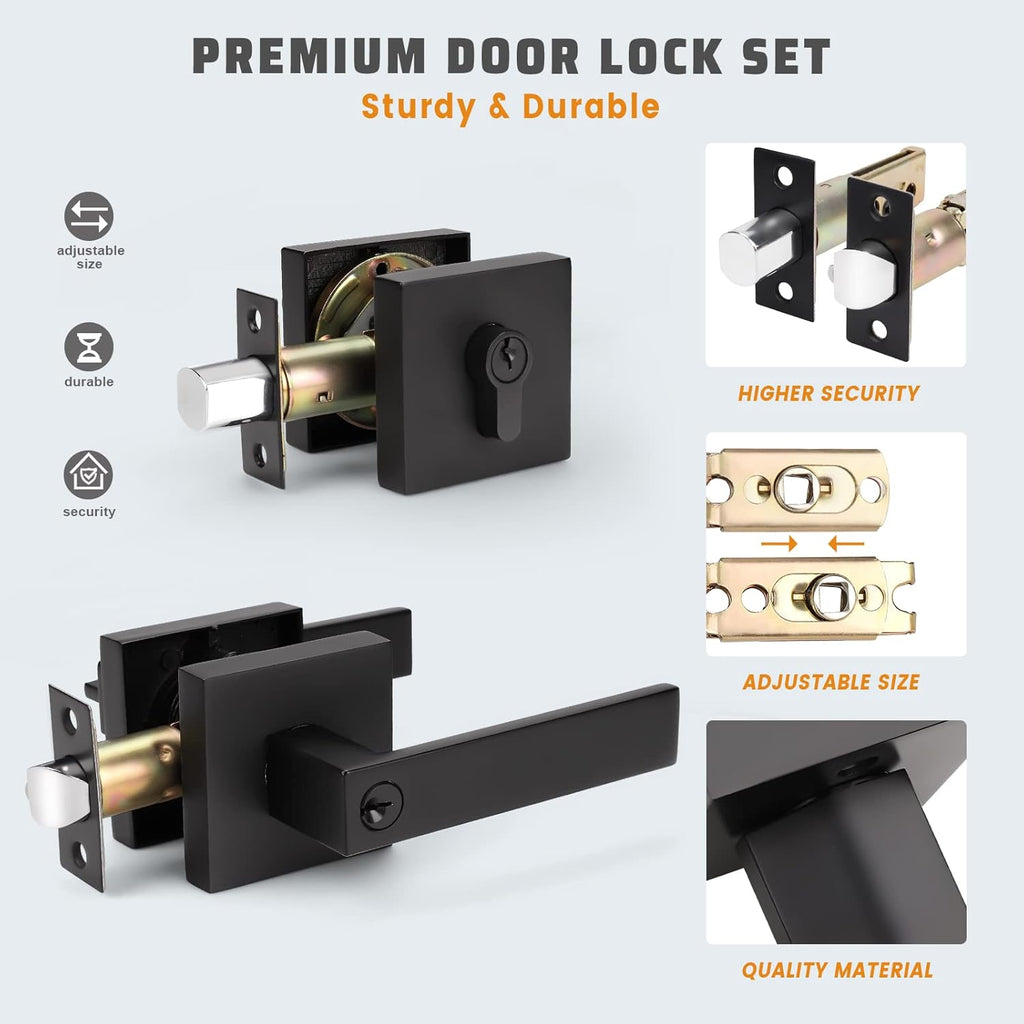 Matte Black Solid Steel Entry Door Handle Set with Deadbolt and Lever, Pack of 2 W486349