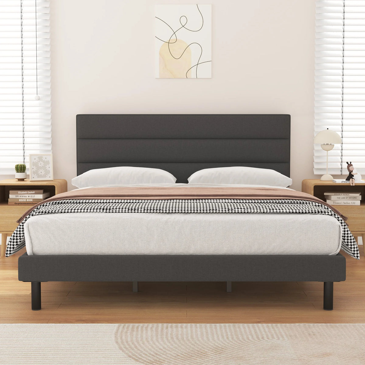 Twin Size Wingback Fabric Upholstered Platform Bed Frame B5011