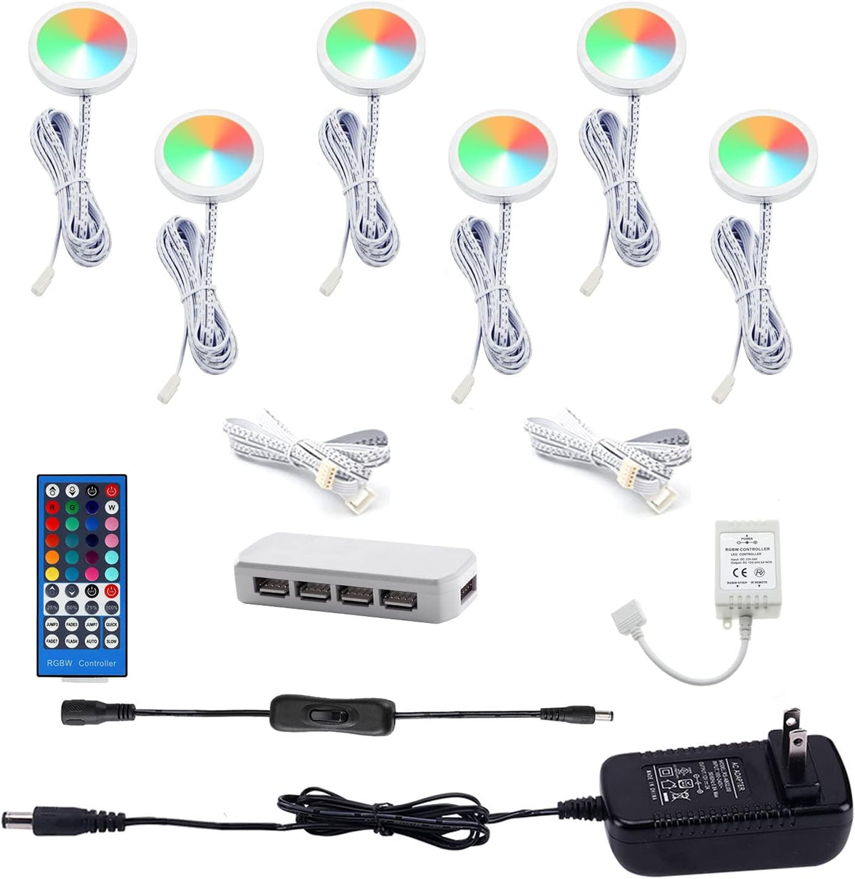 Color Changing LED Puck Lights for Cabinet Lighting, 6 Lights 18W RGBW RGB + White Pack of 2 Z67473