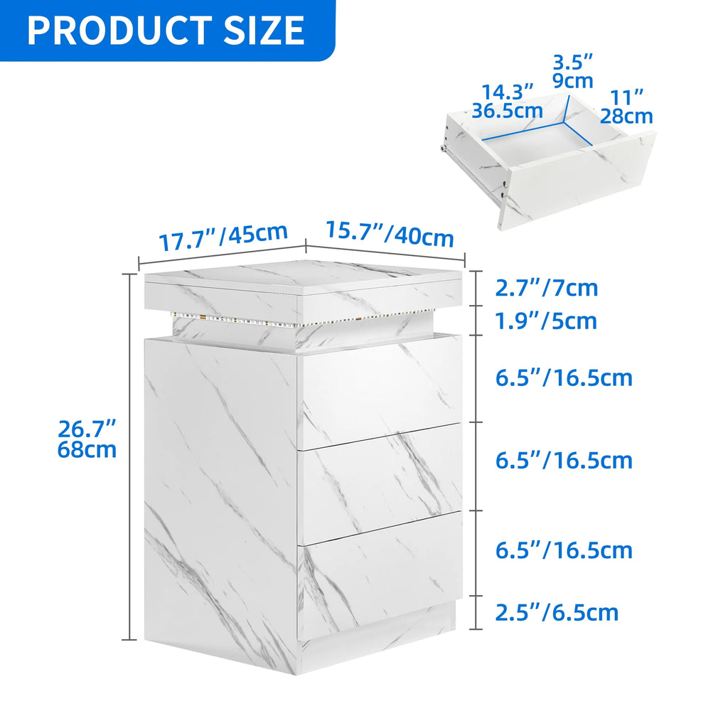 Set of 2 3 Drawer LED Nightstand B184210