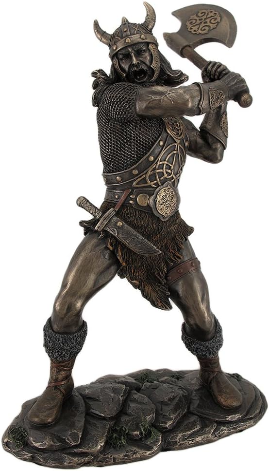 11.25 Tall Viking Axe Warrior Battle Stance Cold Cast Resin Antique Bronze Finish F319