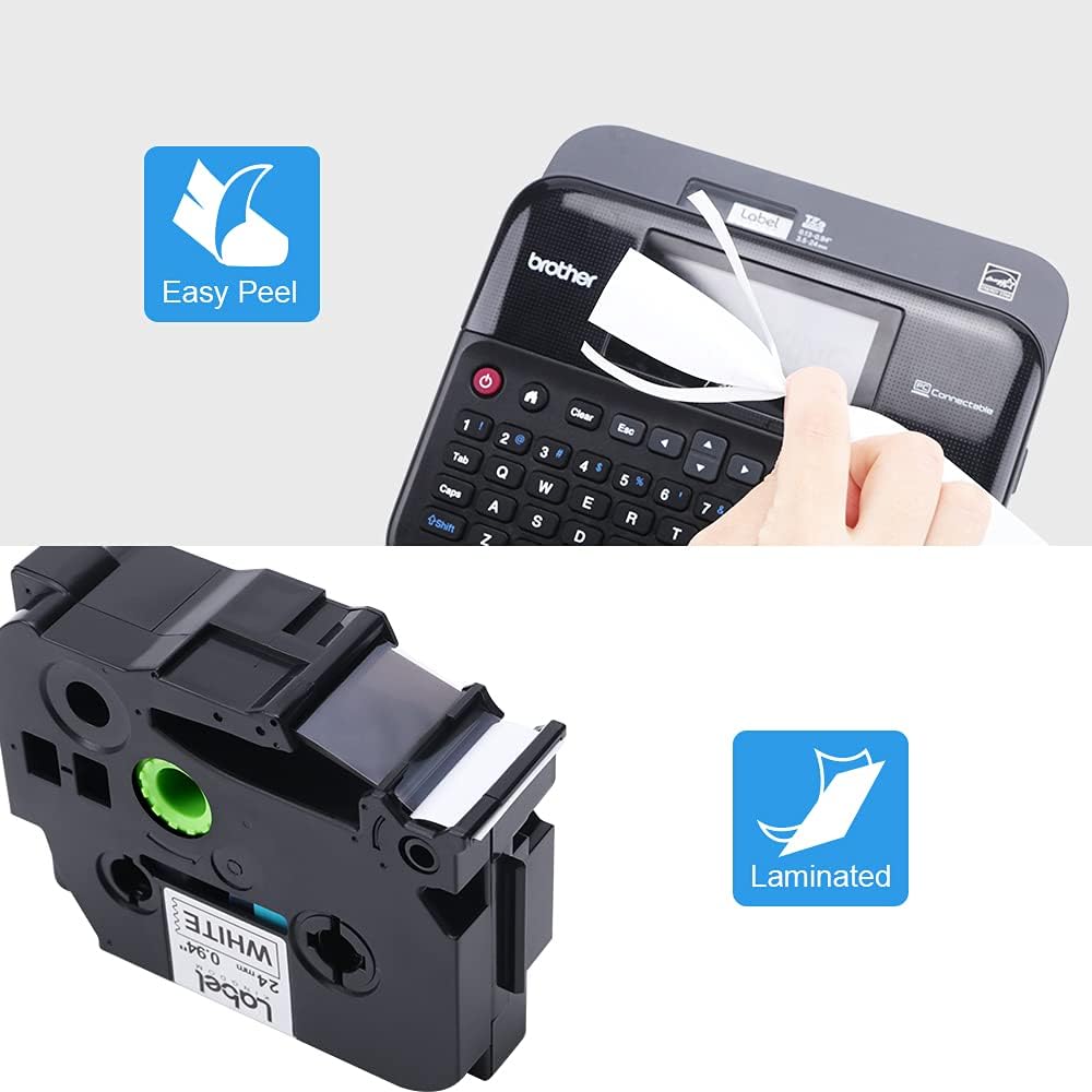 Compatible Label Tape Replacement for Brother Ptouch, 24mm Black on White, 8-Pack W95066