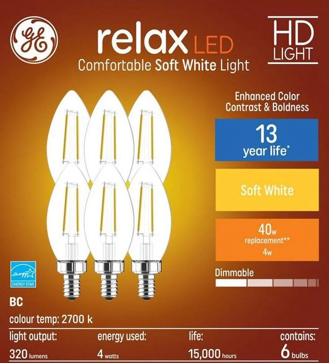 6 Bulbs Clear Dimmable LED Chandelier Light Bulb K250