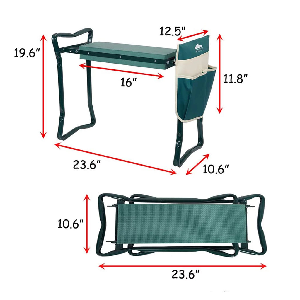 Folding Garden Kneeler Seat Portable Bench Stool with Foam Pad and Tool Pouch V9831
