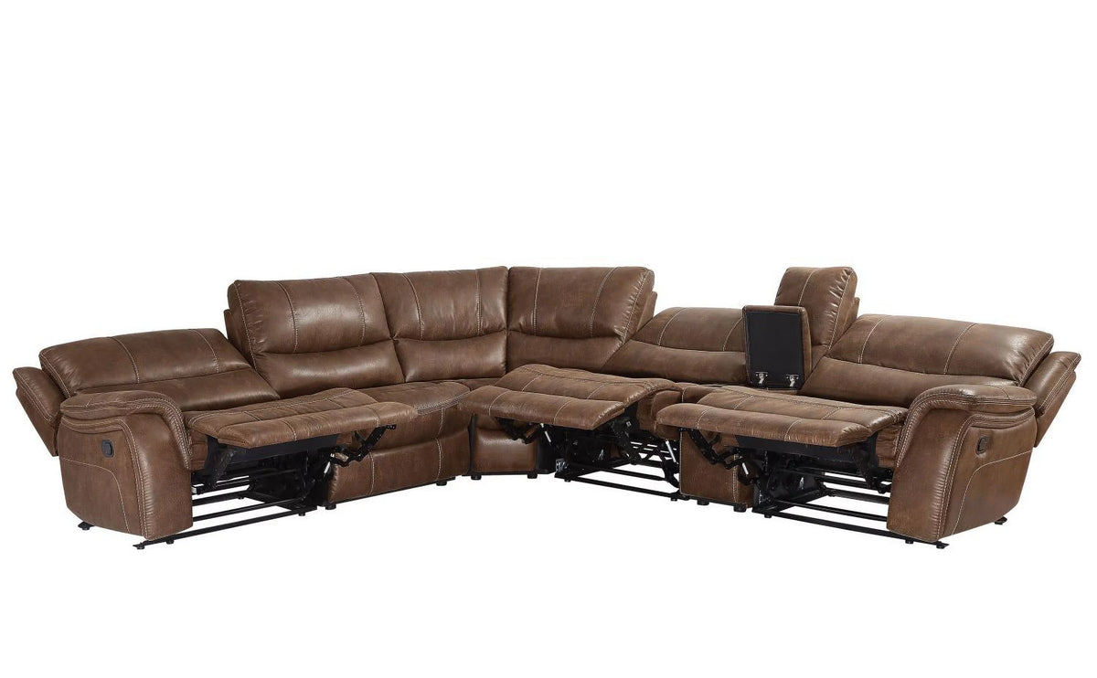 Cocoa Brown Faux Leather 6-Piece Reclining Sectional J987