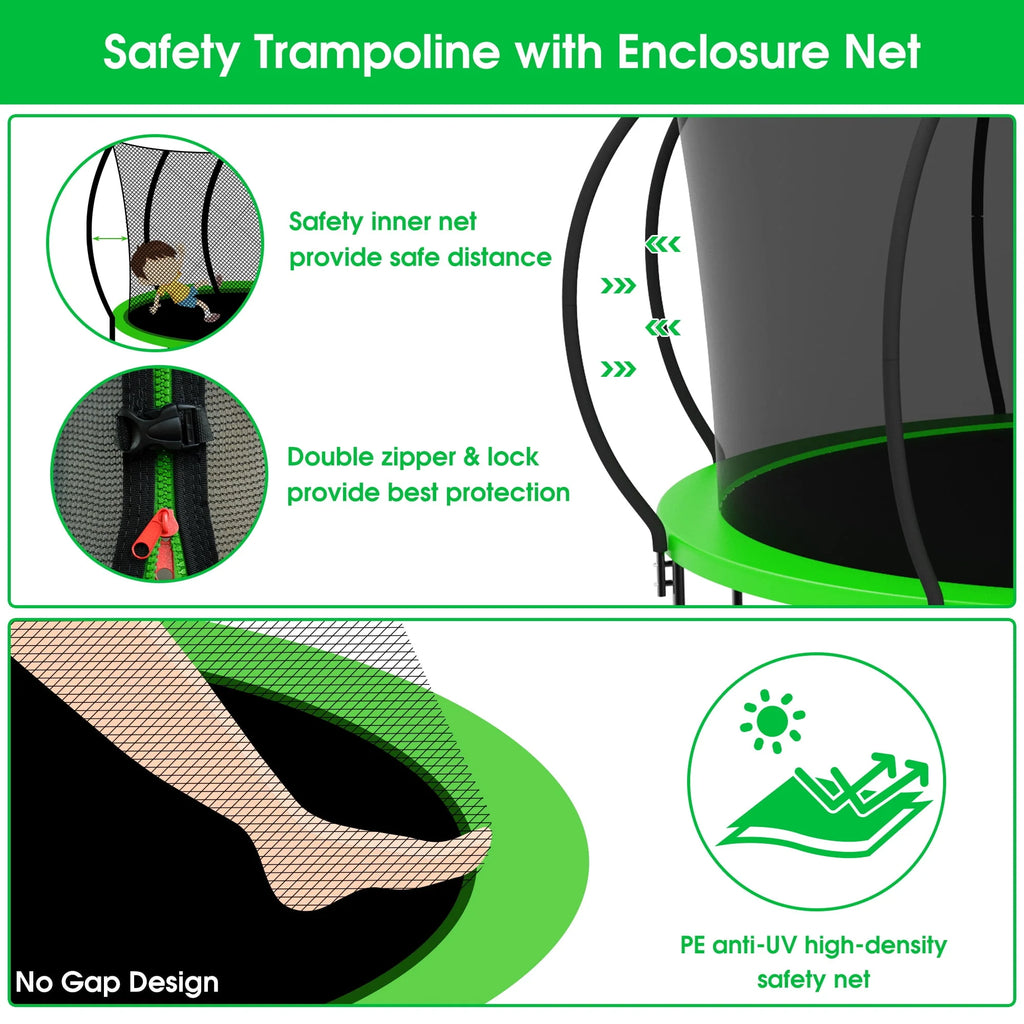 12FT 14FT Trampoline with Enclosure, Basketball Hoop, Light, Sprinkler, Socks, Wind Stakes B6080