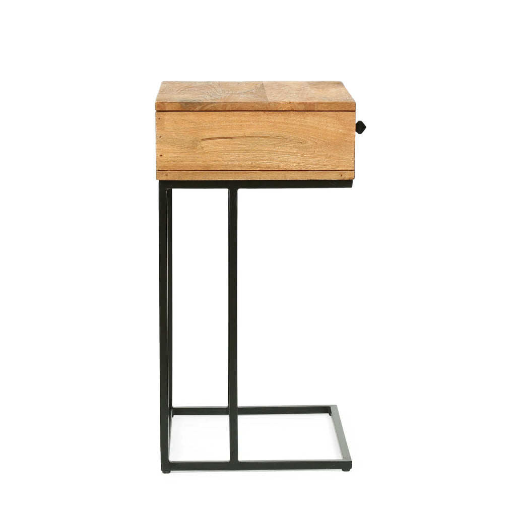 Mango Wood C-Shaped Side Table with Drawer M3771