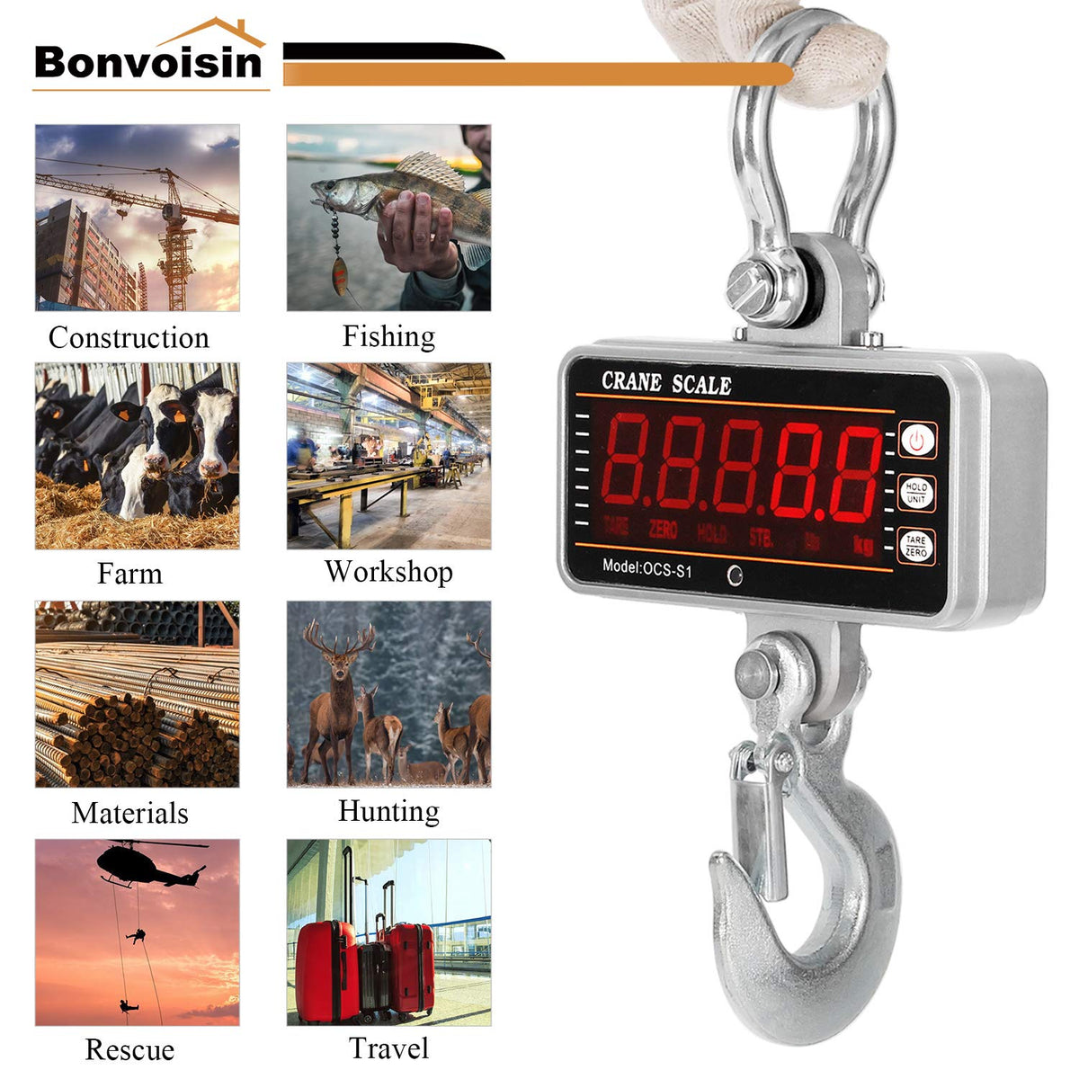 Digital Crane Scale 1000kg/2000lb Heavy Duty Hanging Scale with Remote Control LED Display E44080