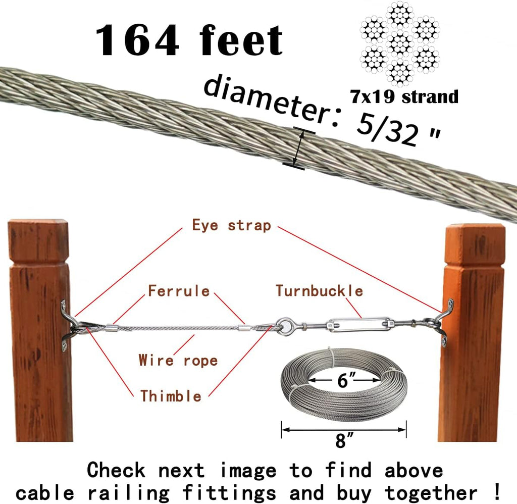 165Feet 5/32 Stainless Steel Wire Rope Cable Railing P584