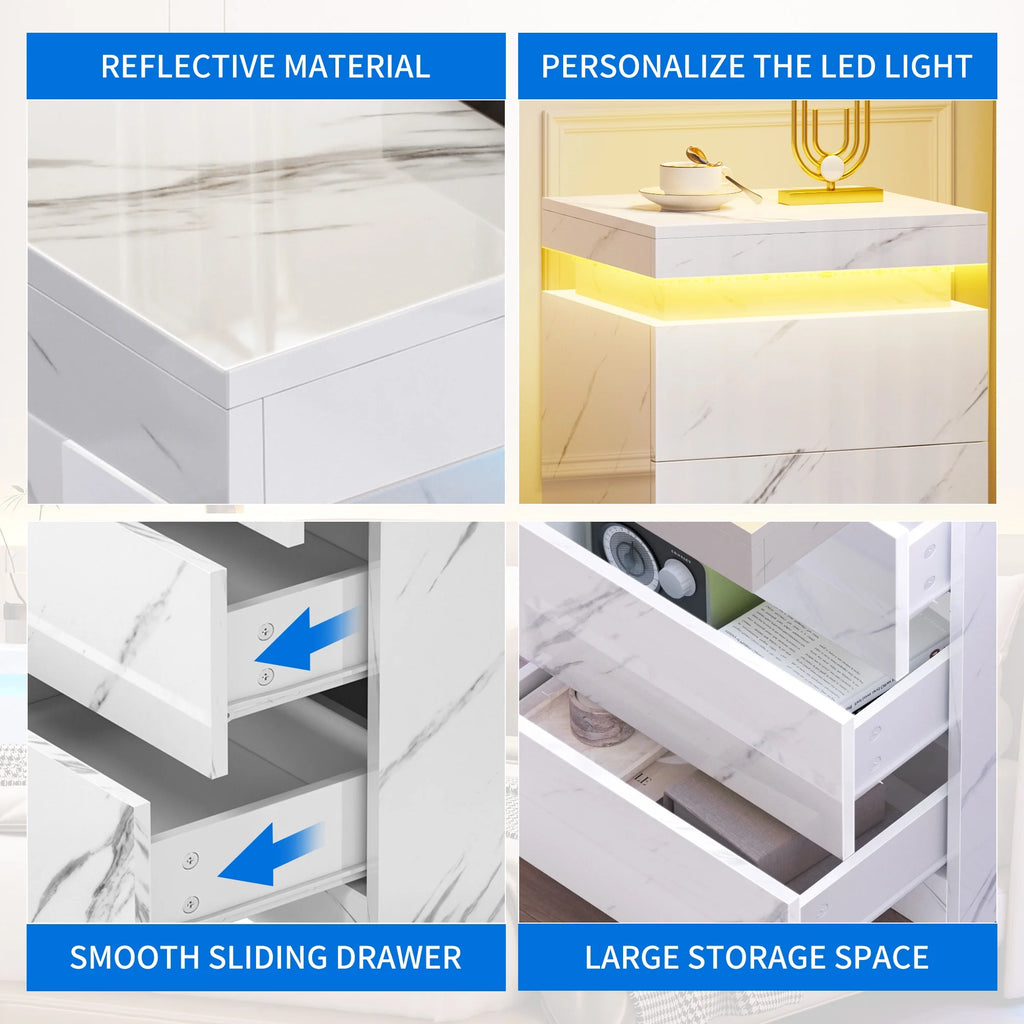 Set of 2 3 Drawer LED Nightstand B184210