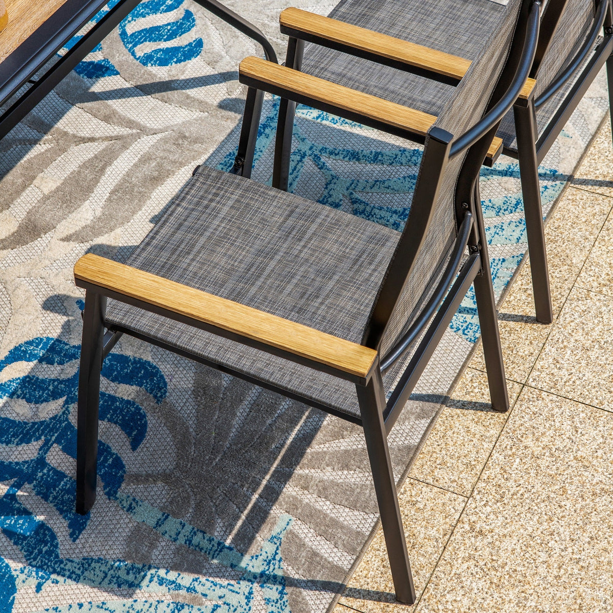 7 Pieces Outdoor Patio Dining Set with Stackable Chairs and Metal Table A24512