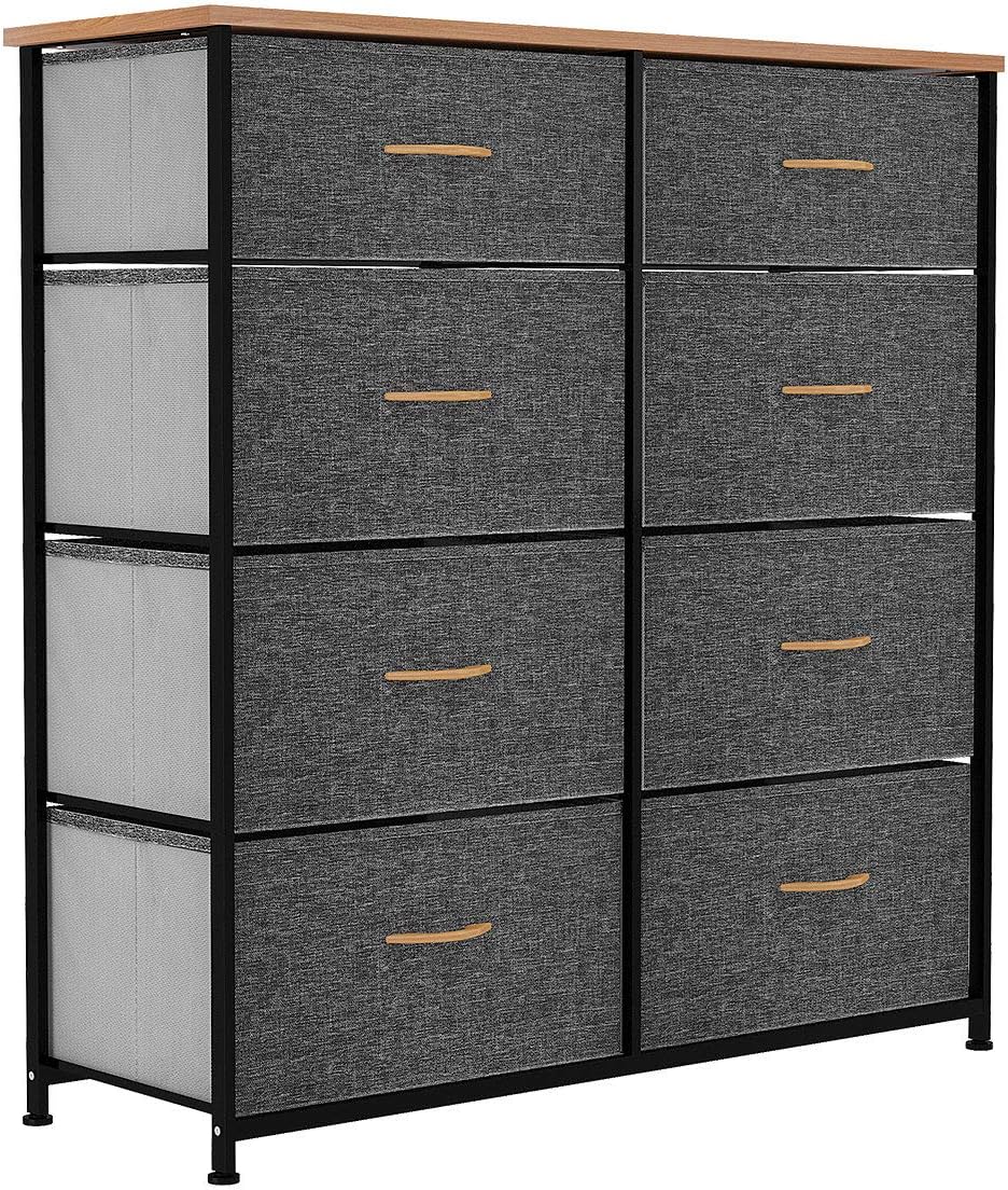 Charcoal 8 Drawer Fabric Dresser with Steel Frame and Wooden Top P507556