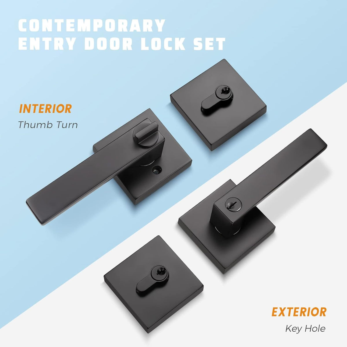 Matte Black Solid Steel Entry Door Handle Set with Deadbolt and Lever, Pack of 2 W486349
