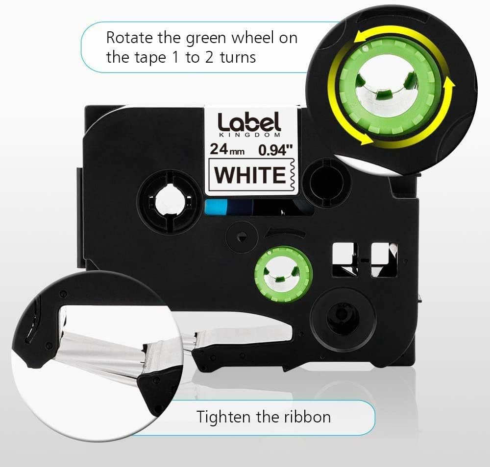 Compatible Label Tape Replacement for Brother Ptouch, 24mm Black on White, 8-Pack W95066