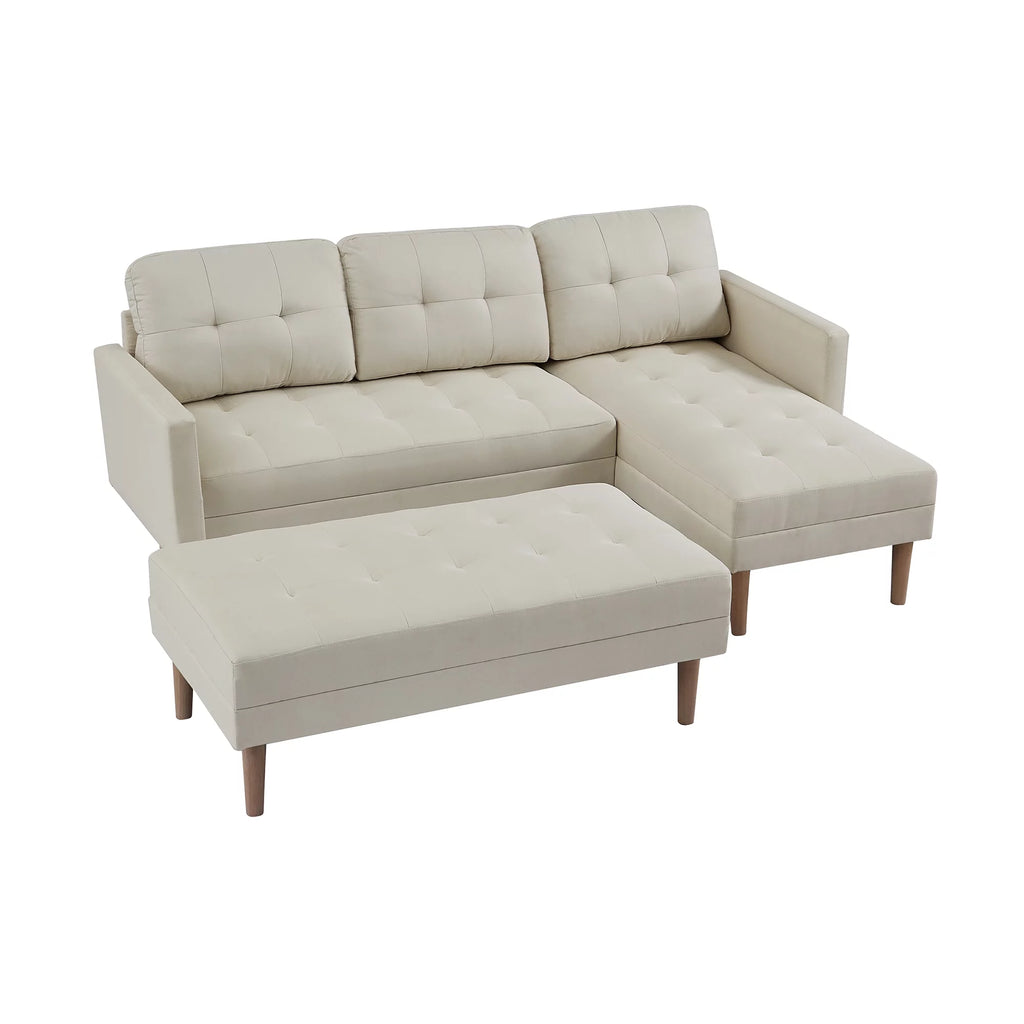 Beige L-shape Sectional Sofa Bed with Ottoman Bench J6114